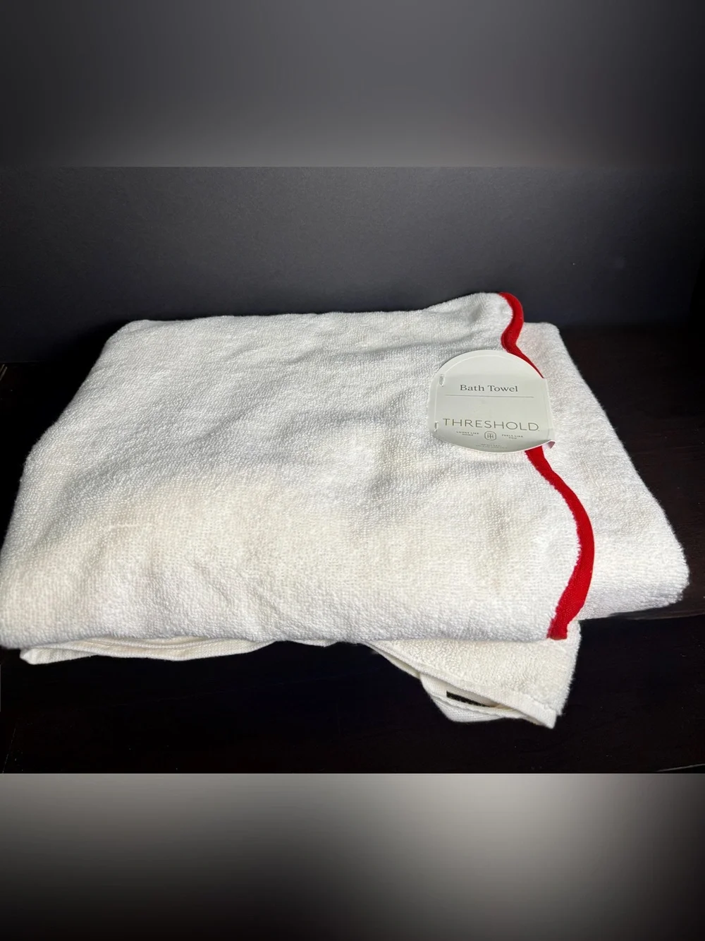 Threshold White Bath Towel with Red Trim